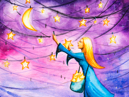 Moon with stars